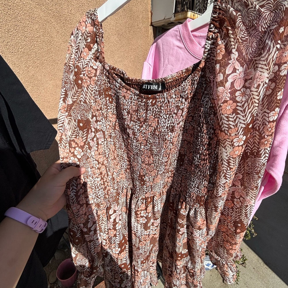 Women's Long Sleeve Floral Dress - Brown